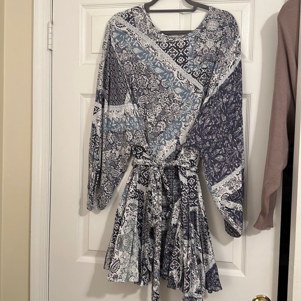 Olivaceous printed blue dress